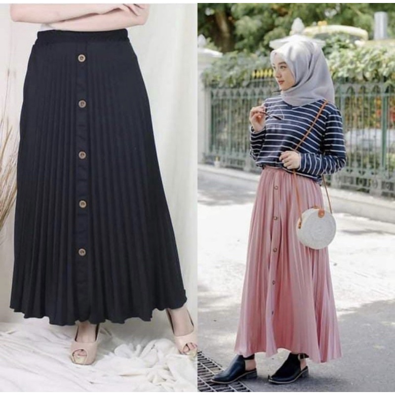 Realpict !! Rok Plisket Kancing Murah