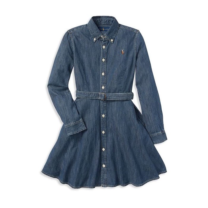 Original Ralph Lauren Denim Dress with Belt Girls Anak Perempuan, Biru