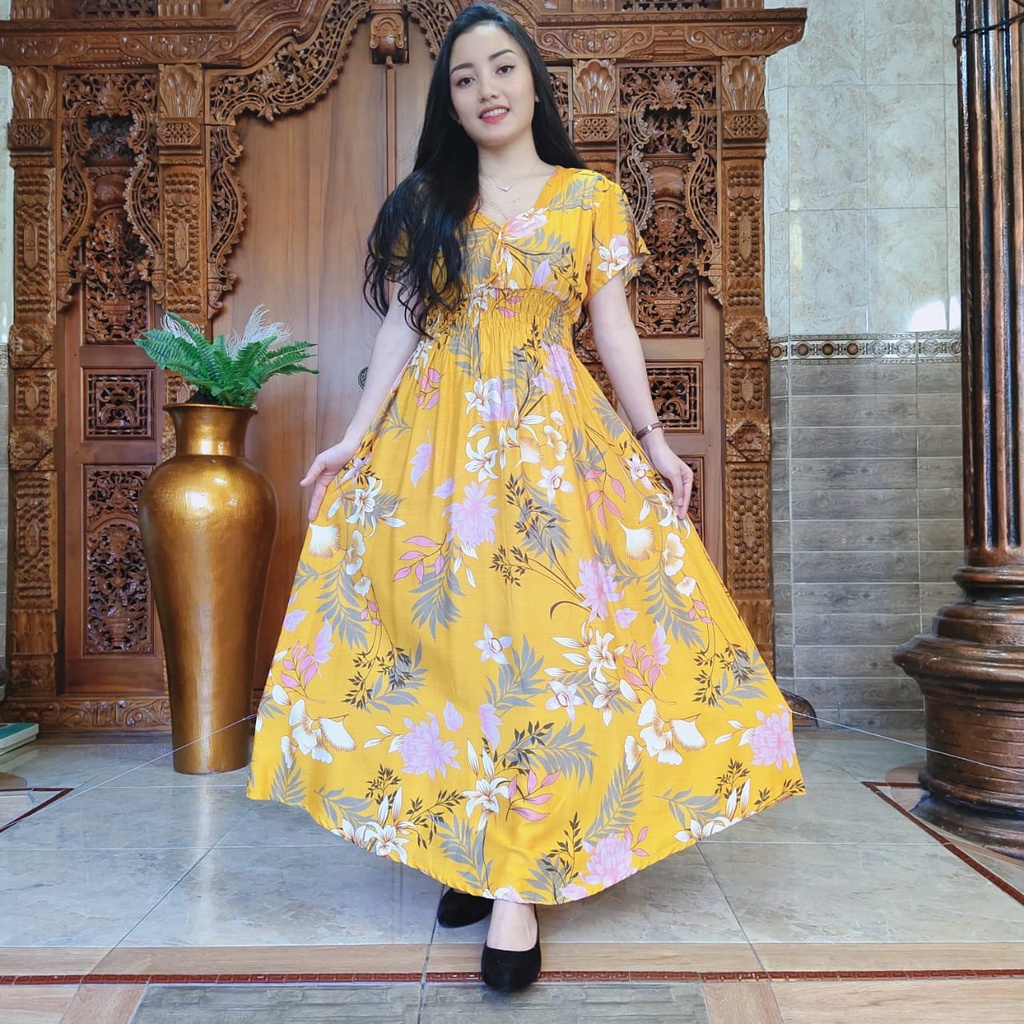 DASTER MOZA PRINT | BALI LONGDRESS-MOZA LOTUS MUSTARD