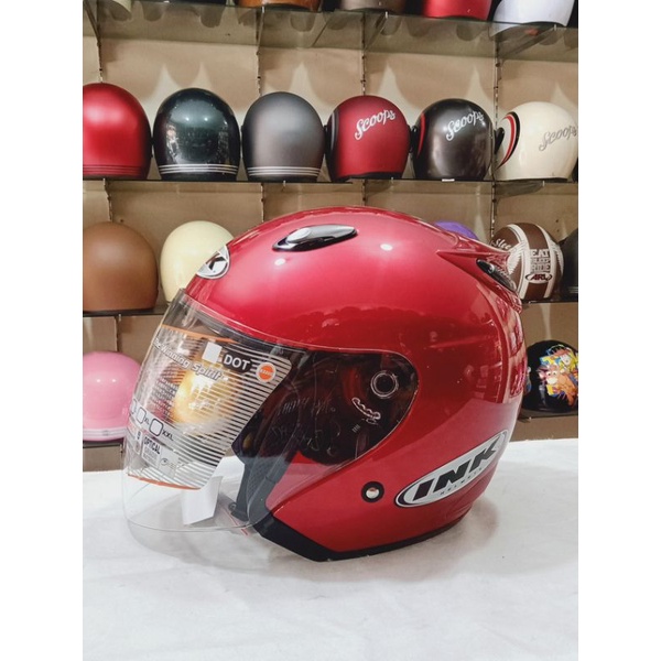 INK Helm Half Face Centro Original Warna Merah Maroon Glossy  SNI COD Free Packing Kardus dan Bubble