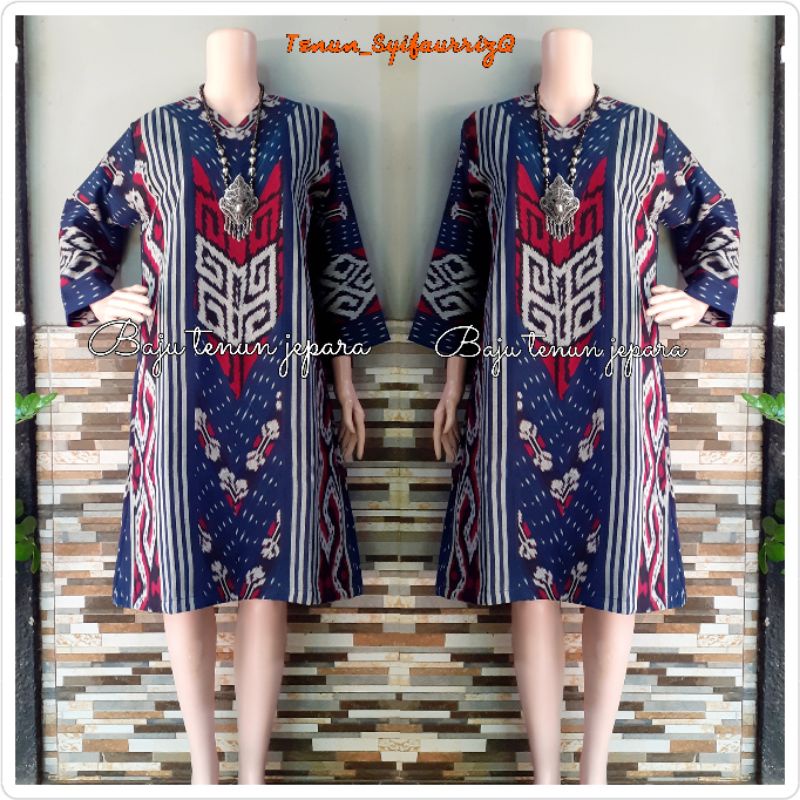 Dress tenun jepara baju tenun pesta dress tricod BTJ4