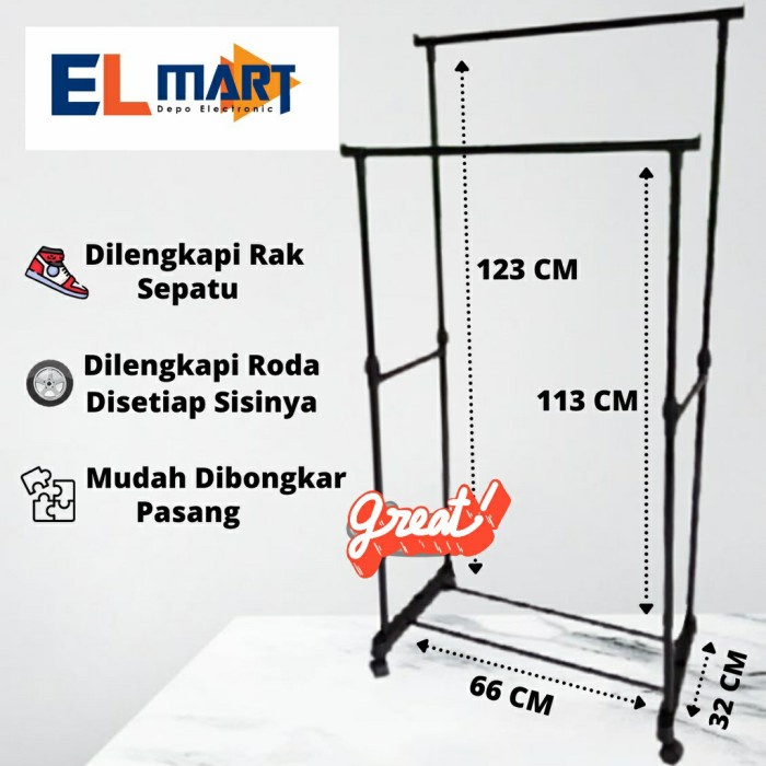 Stand Hanger Double Pole Gantungan Baju Gantung Rak Baju 2 Sisi CH97