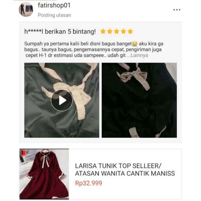 LARISA TUNIK TOP SELLEER/ATASAN WANITA CANTIK MANISS