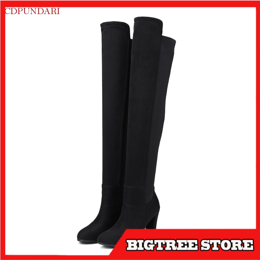 Sepatu Boots Wanita Panjang Black   Over the Knee Boots Women Thigh High Boots Winter High Heels Aut