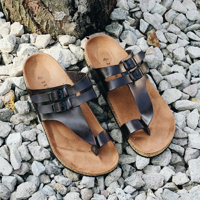 ALFARO BROWN |FORIND x Zensa| Sendal Jepit Tali Kulit Simpel Kayu Pria/Cowok/Men - Sandal - Footwear