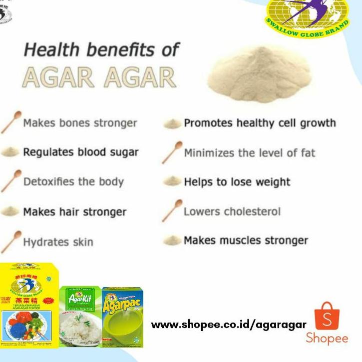 

Promo - SWALLOW GLOBE BRAND - Tepung Agar-agar Quality 7 gr x 12 Sachet 팝