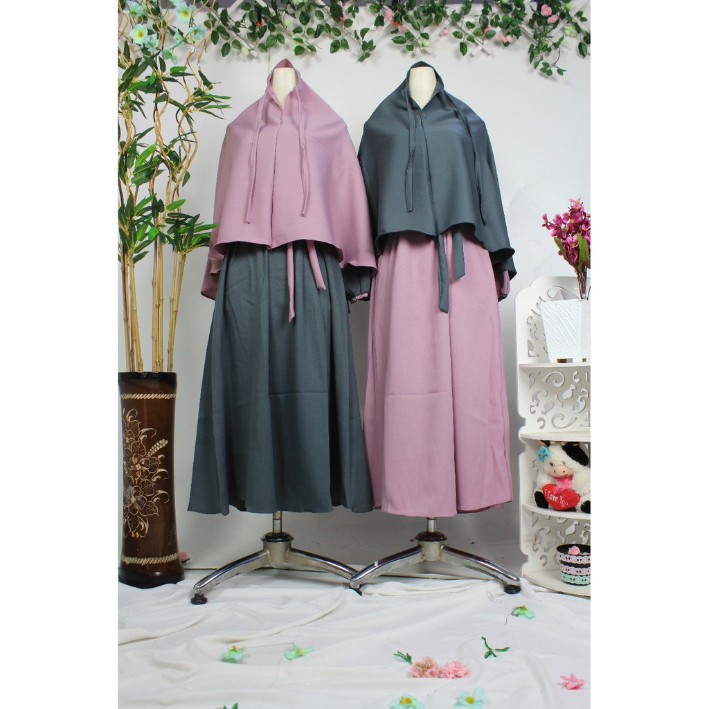 Gamis anak tanggung BILQIS moscrepe kancing 3 set Khimar