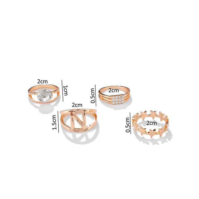 LRC Cincin Set Fashion Golden Zircon Alphabet Star Ring Set K00662