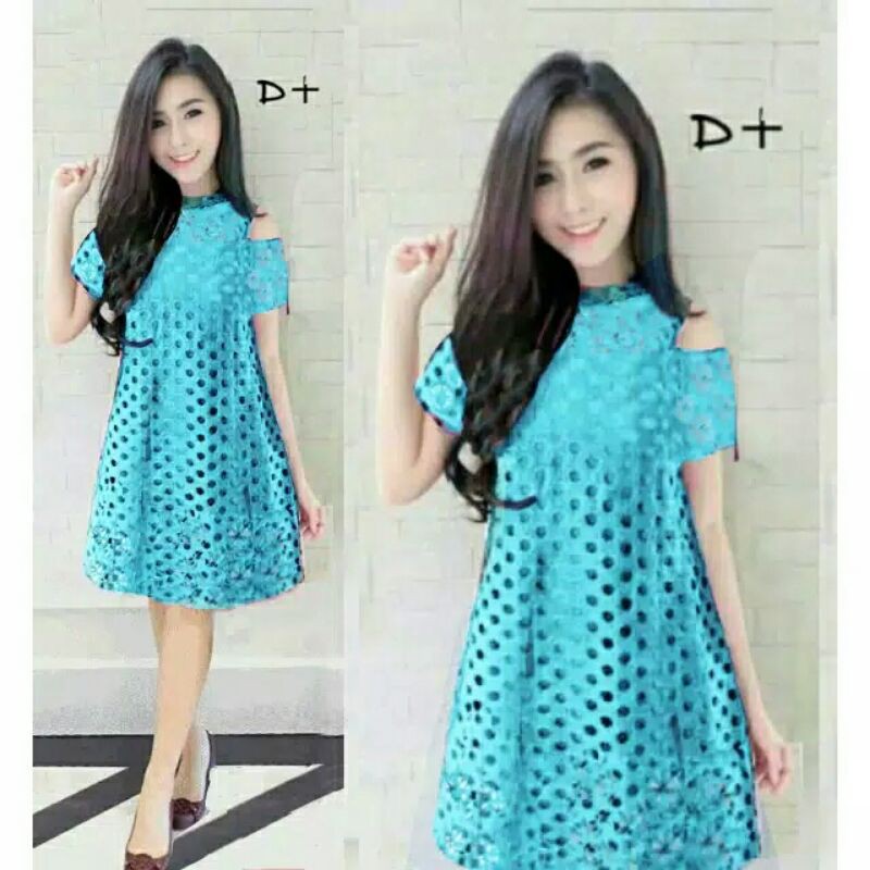 DRESS SIERRA LENGAN PENDEK BROKAT BAHAN ADEM TEBAL MEWAH