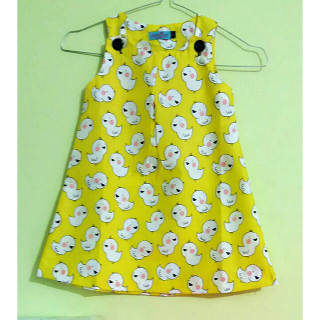 SALE Dress anak perempuan bahan katun warna kuning motif Duck