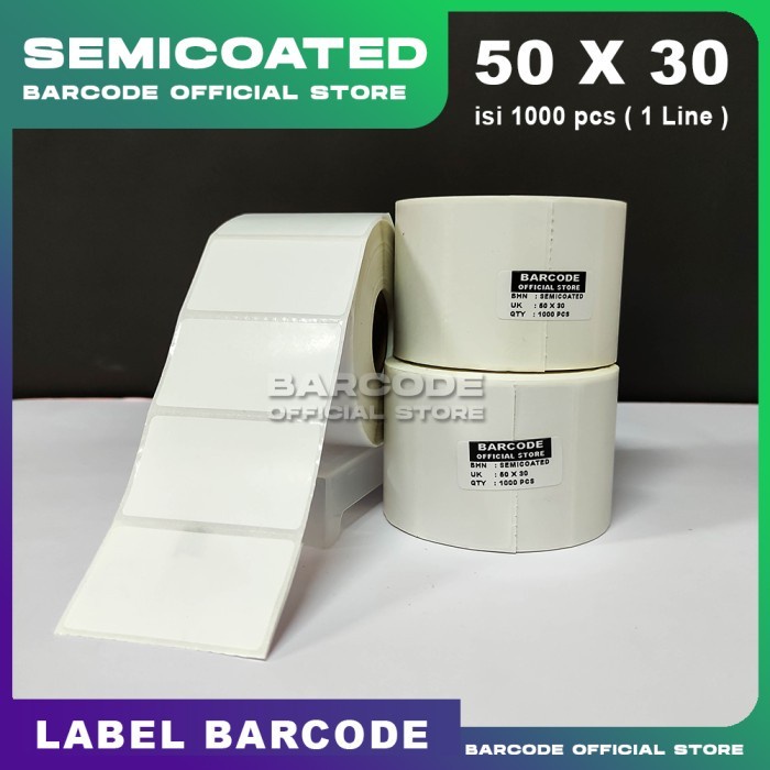 

KERTAS LABEL STIKER BARCODE SEMICOATED UK 50 X 30 MM ( 1 LINE )