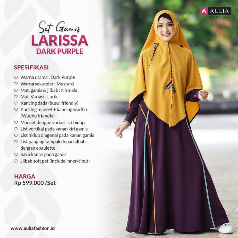Set gamis Larissa dark purple ori Aulia fashion gamis sultan set gamis premium gamis plus khimar baj