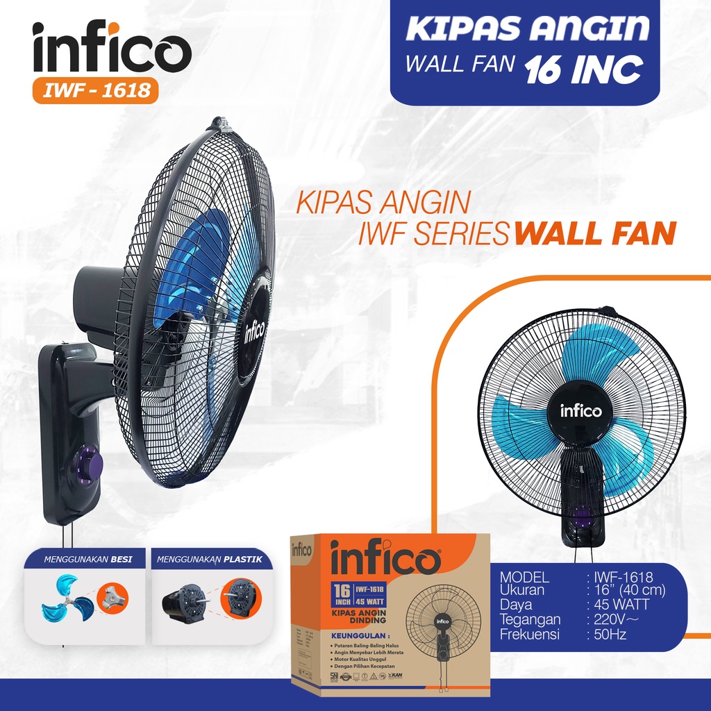 &quot;120RB BAWA PULANG&quot; Kipas Angin Dinding Murah Bahan Besi INFICO IWF Wall Fan 18 inch Tembok Metal SNI Swing 3 Kecepatan FREE ONGKIR +