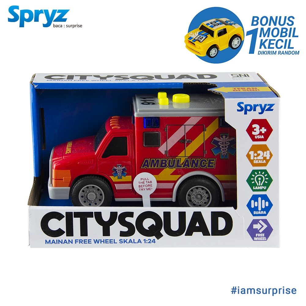 Spryz Citysquad BARU 1:24 Mobil Ambulan-Pemadam-Polisi-SWAT-Bis Sekolah-Bis Kota-Helikopter