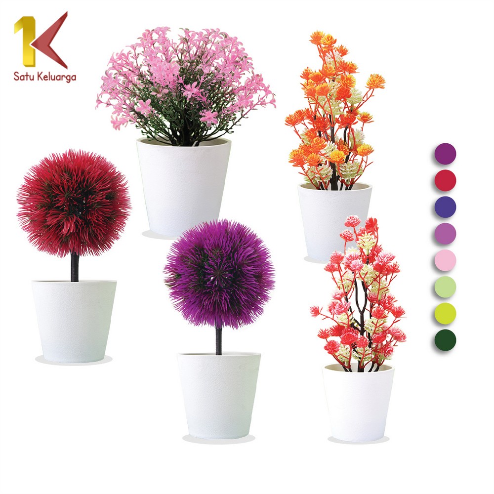 Satu Keluarga Hiasan Bunga Plastik Artifisial Bunga Camelia C617 C621 Ornamen Pot Cemara Kecil Tanam