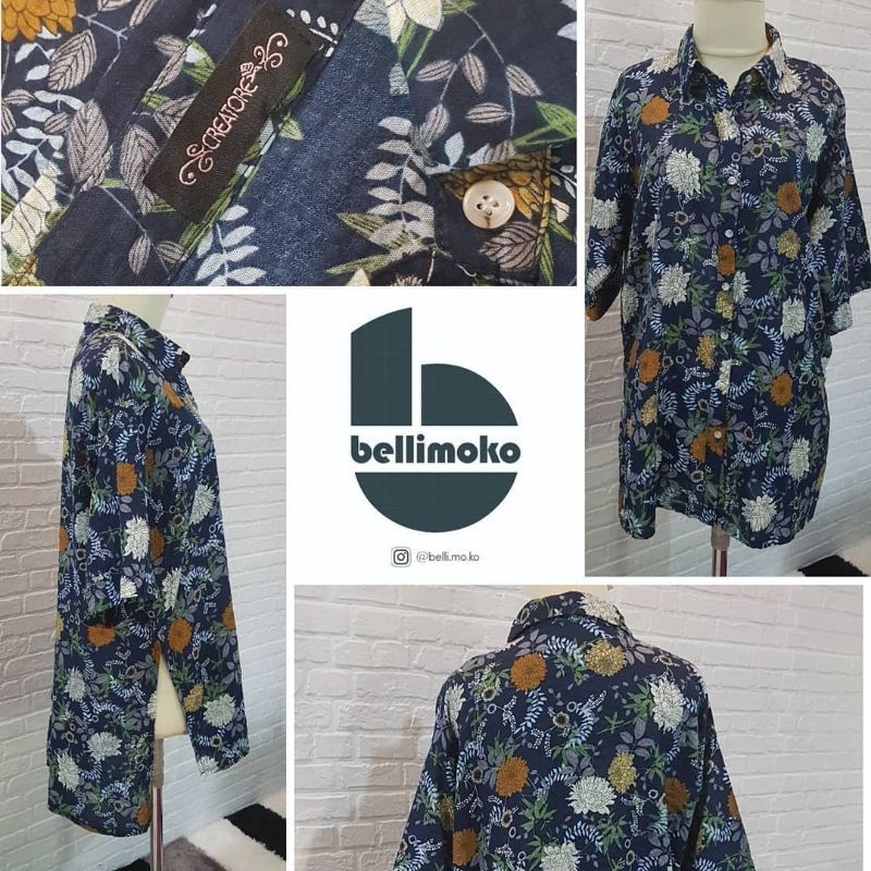 Preloved Kemeja Tunik Floral Navy Blue