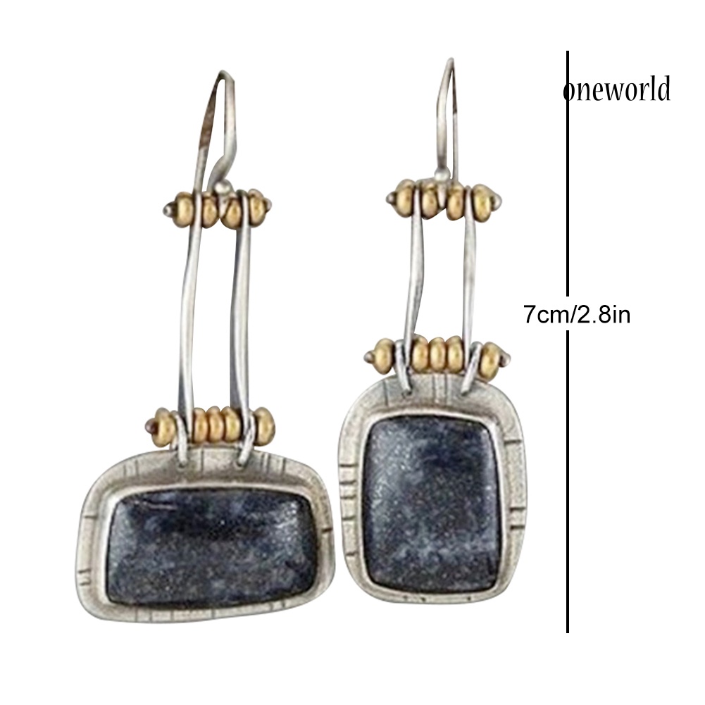 OW@ Vintage Asymmetric Geometric Alloy Rectangle Pendant Women Hook Earrings Jewelry