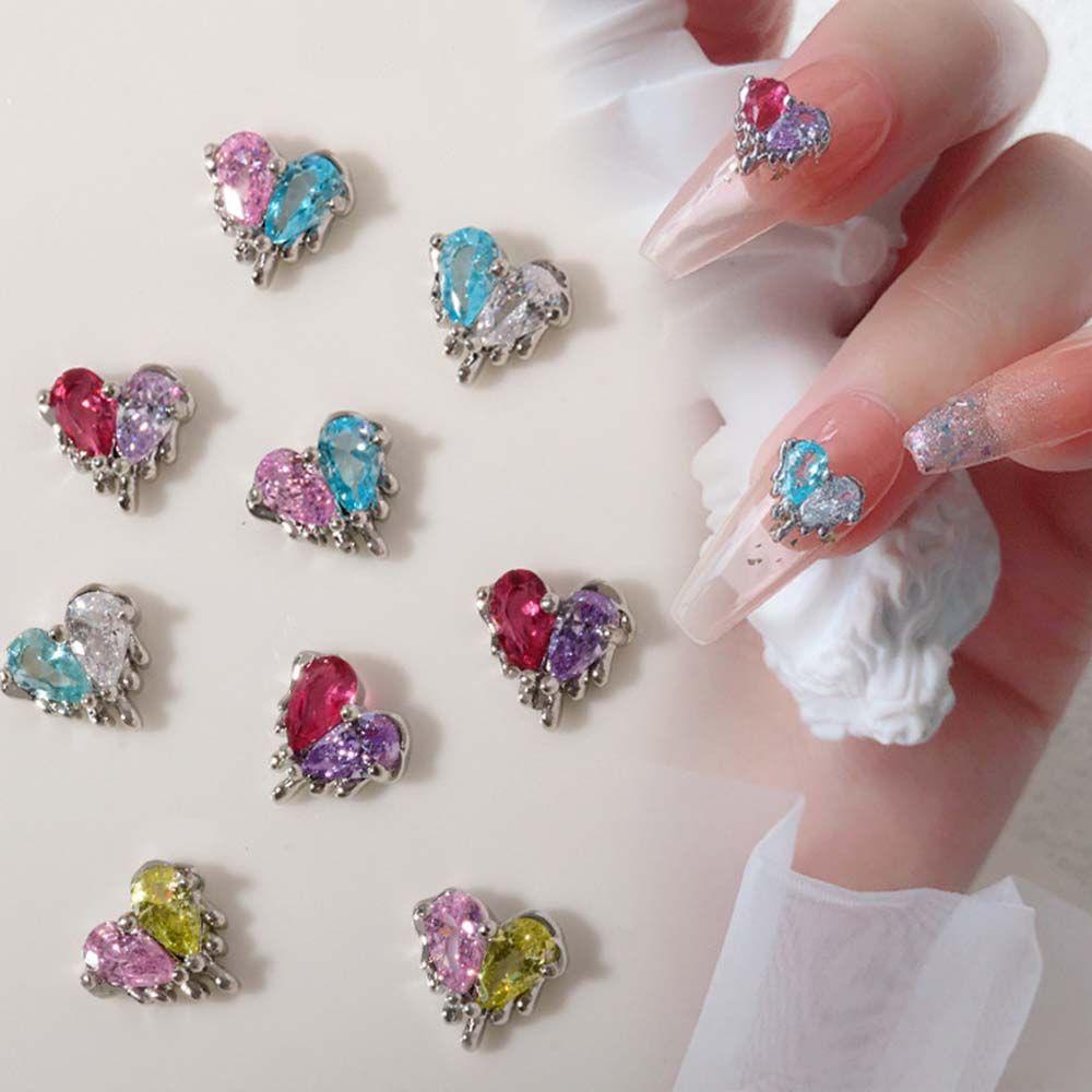 AUGUSTINA Agustina Jantung Kuku Berlian Buatan Mewah Shiny Nail Ornaments Duawarna Flatback Zirkon Nail Art Dekorasi