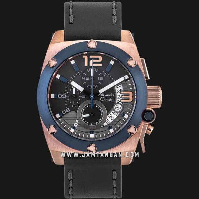 Alexandre Christie AC 6456 MC LURBA Chronograph Men Black Dial Black Leather Strap