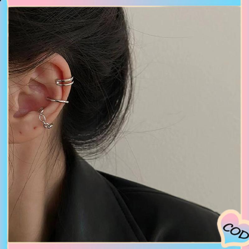 COD❤️ Anting Kombinasi Set Klip Telinga Tanpa Lubang Telinga Wanita Niche High-end Bahasa Perancis Retro Telinga Tulang Klip-A.one