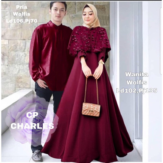 Ruairu SET CP CHARLES CP FERMINA GAMIS CAPE WOLFIS COUPLE KOMBI TILE BORDIR 5 WARNA Murah