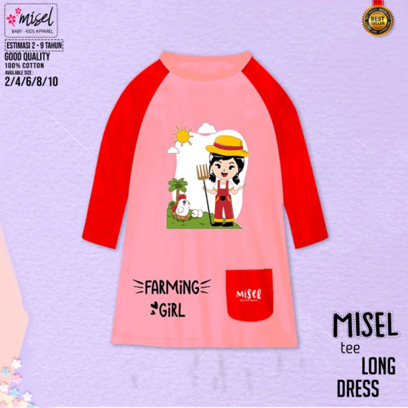 Ecer Pilih warna Tunik Anak MISEL LONG TEE DRESS 1-8 Tahun Tunik Anak Lengan Panjang Bahan Kaos Cotton