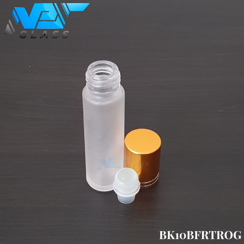 botol roll on 10ml kaca bening frosted tutup gold list