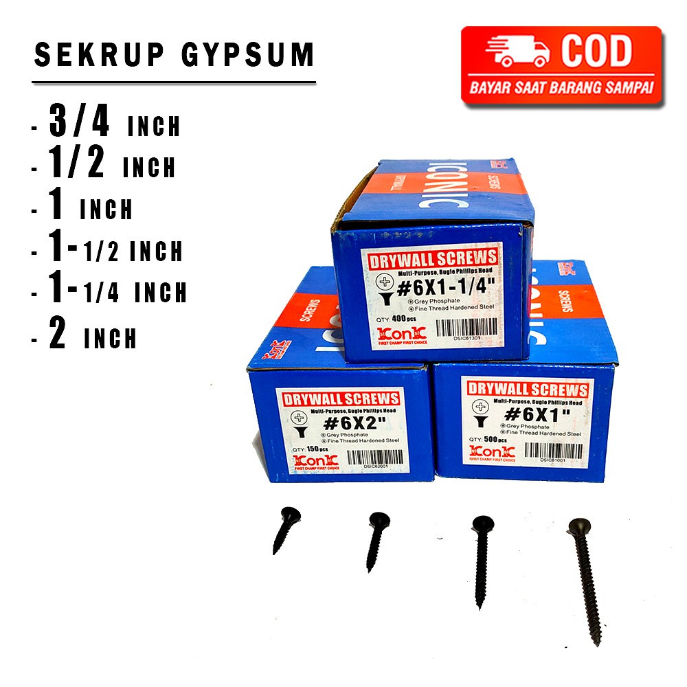 Sekrup Gypsum Baja / Baut Skrup Kayu, Drywall Screw,