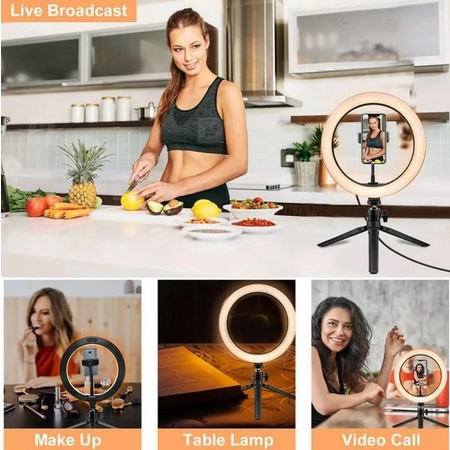 Ring Light Led 26cm + Tripod Selfie Make Up Live Vlog Lampu - Accplus