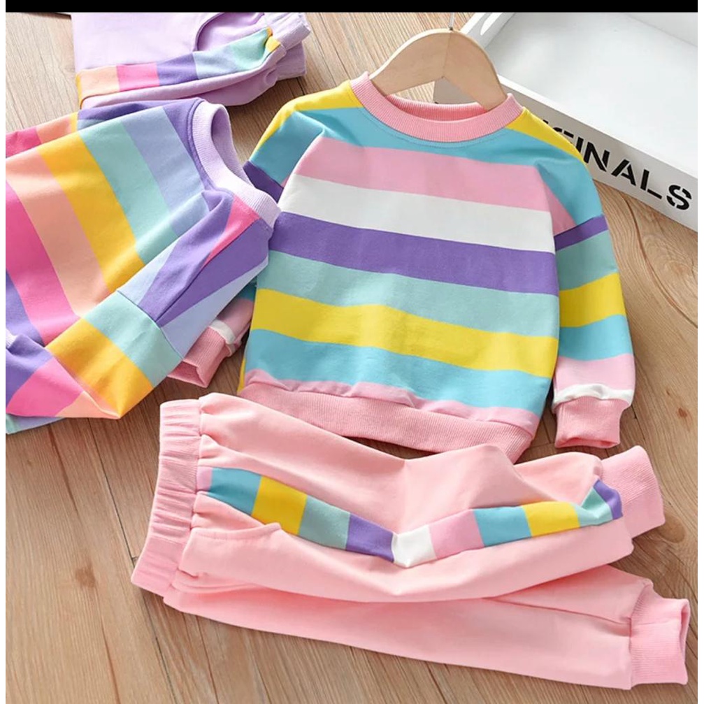 COD / SETELAN SWEATER ANAK TERBARU / SETELAN BABYTERRY RAINBOW 1-5 TAHUN