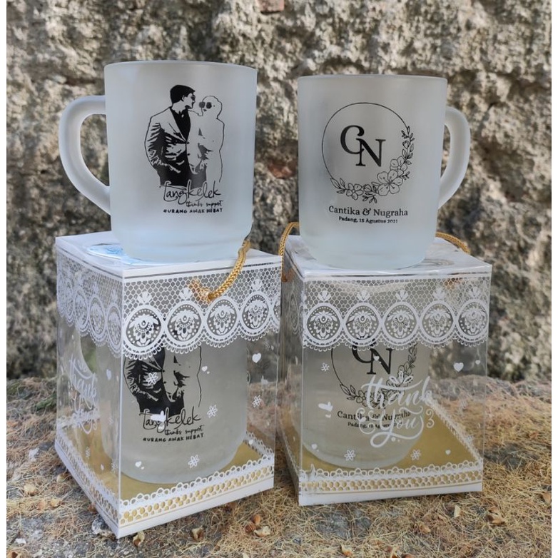 SOUVENIR GELAS GAGANG DOVE KEMAS MIKA MOTIF