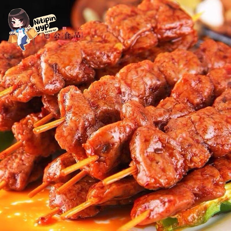 Sate Daging Vegetarian WULAMA - SoyBean Sate Kulit Tahu LATIAO Wu La Ma Rasa Daging Vege - Spicy Vegetarian Snack China, Sate Ayam Kambing Sapi &amp; Tahu (85-90gr)