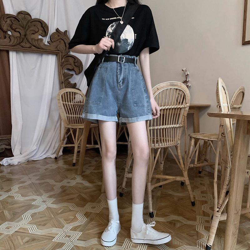 Celana Pendek Denim Pinggang Tinggi Wanita / Celana Pendek Hot pants Jeans Standar