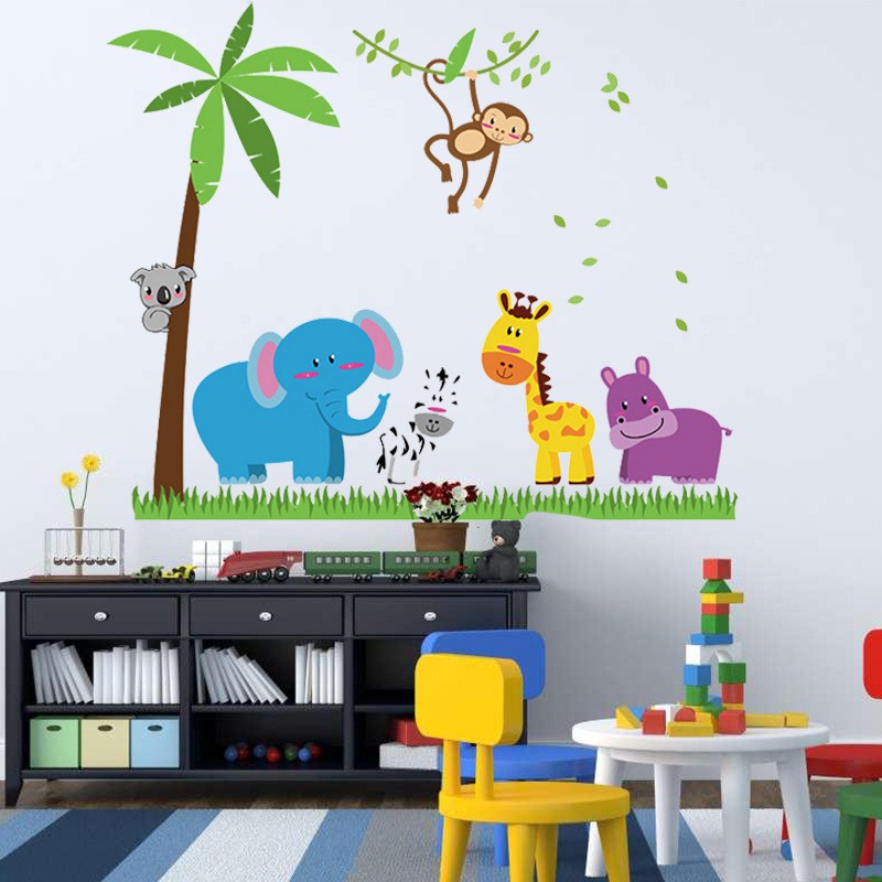 RELIZA WALL STICKER ANIMAL KIDS /ANAK HEWAN GAJAH JERAPAH MONKEY STIKER DINDING SK9039