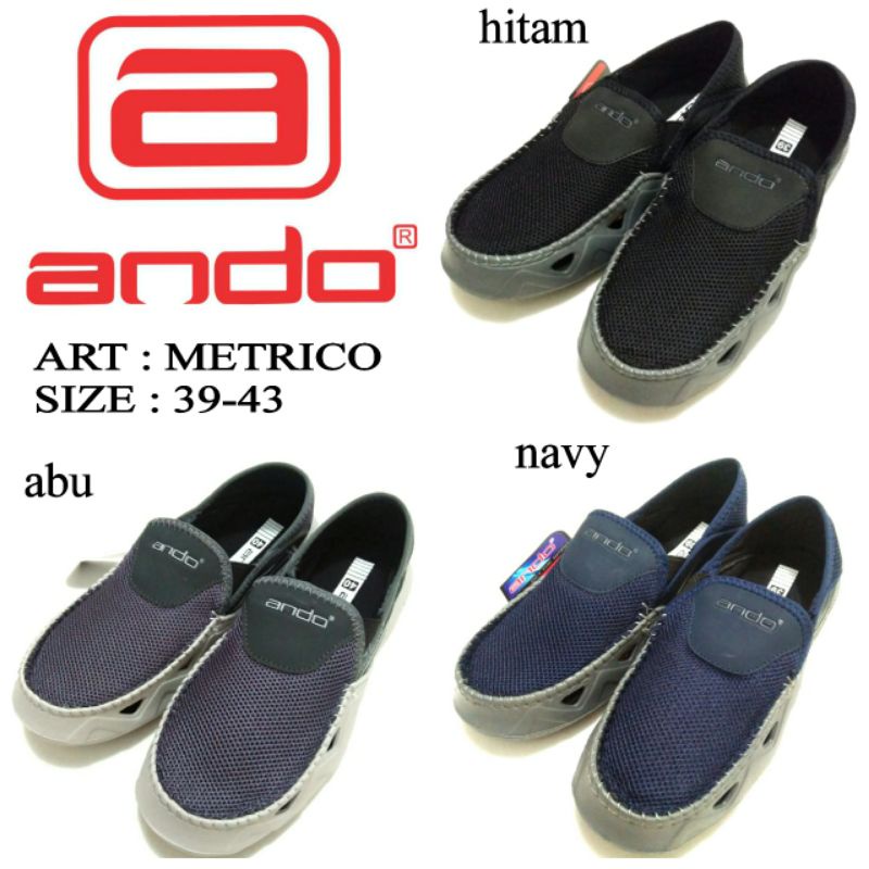 SEPATU SELOP DEWASA ANDO METRICO 3 WARNA NAVY ABU DAN HITAM SIZE 39-43 RINGAN DAN NYAMAN DIPAKAI