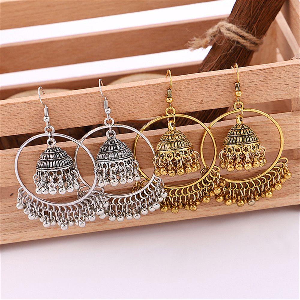 Preva Anting Juntai Bulat Perhiasan India Turki Drop Earrings Dengan Jumbai