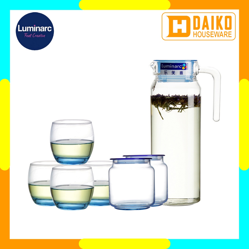 Teko Luminarc Rotterdam Ice Blue 7 Pcs Set - Drinkware Set Original Lumunarc