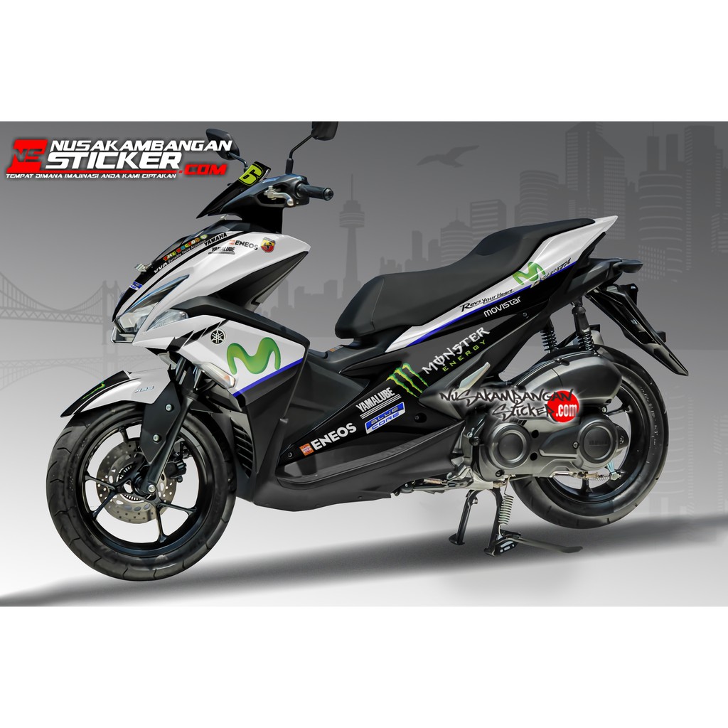 Decal Stiker Motor Yamaha Aerox Full Body Movistar Putih Racing Team Sticker Custom Variasi Motif Ka
