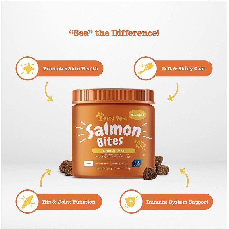 Zesty Paws Salmon Bites ll vitamin supplement anjing