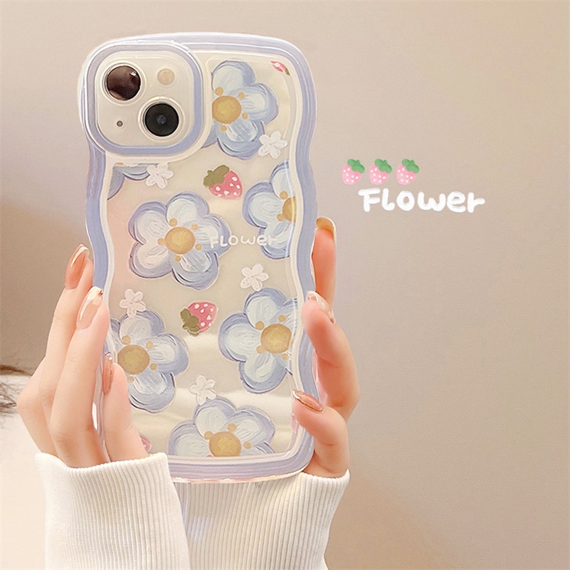 Soft Case Silikon TPU Motif Bunga Biru Untuk Compatible for iPhone 14 13 12 11 Pro Max X Xr Xs Max SE iPhone 8 7 6 6s Plus Blue Flower Fresh Clear Phone Case Soft Silicone TPU Shockproof Phone Protective Cover