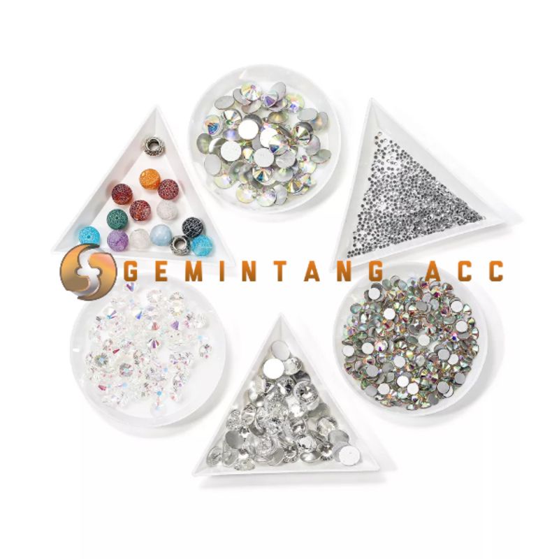 Wadah Foto  Tempat Manik-manik Aksesoris TRIANGLE &amp; ROUND PLATE Tatakan Wadah Rhinestone Gemstone Nail