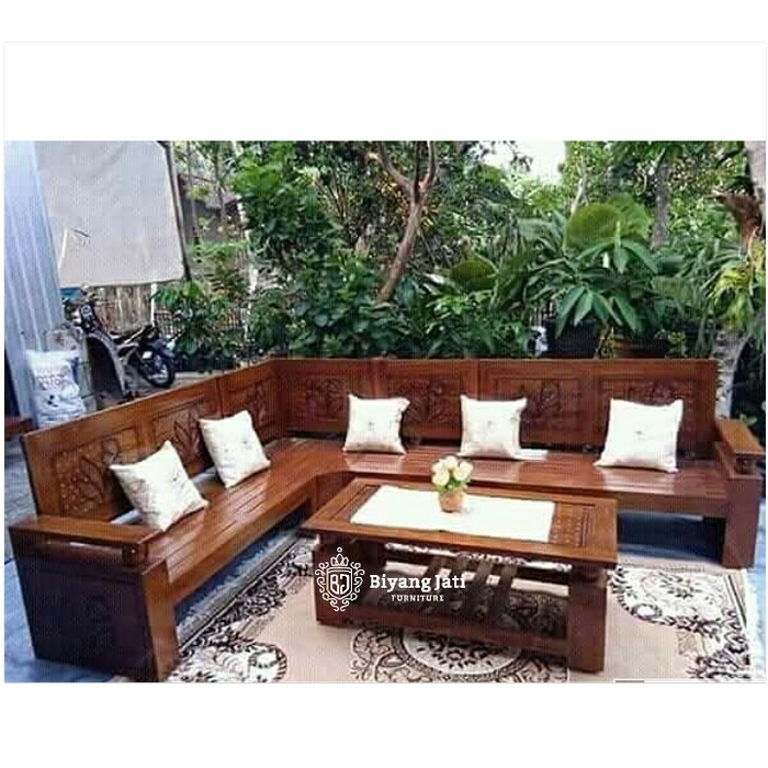 Kursi tamu jati minimalis kursi tamu sudut bantalan busa kursi tamu material kayu jati berkualitas