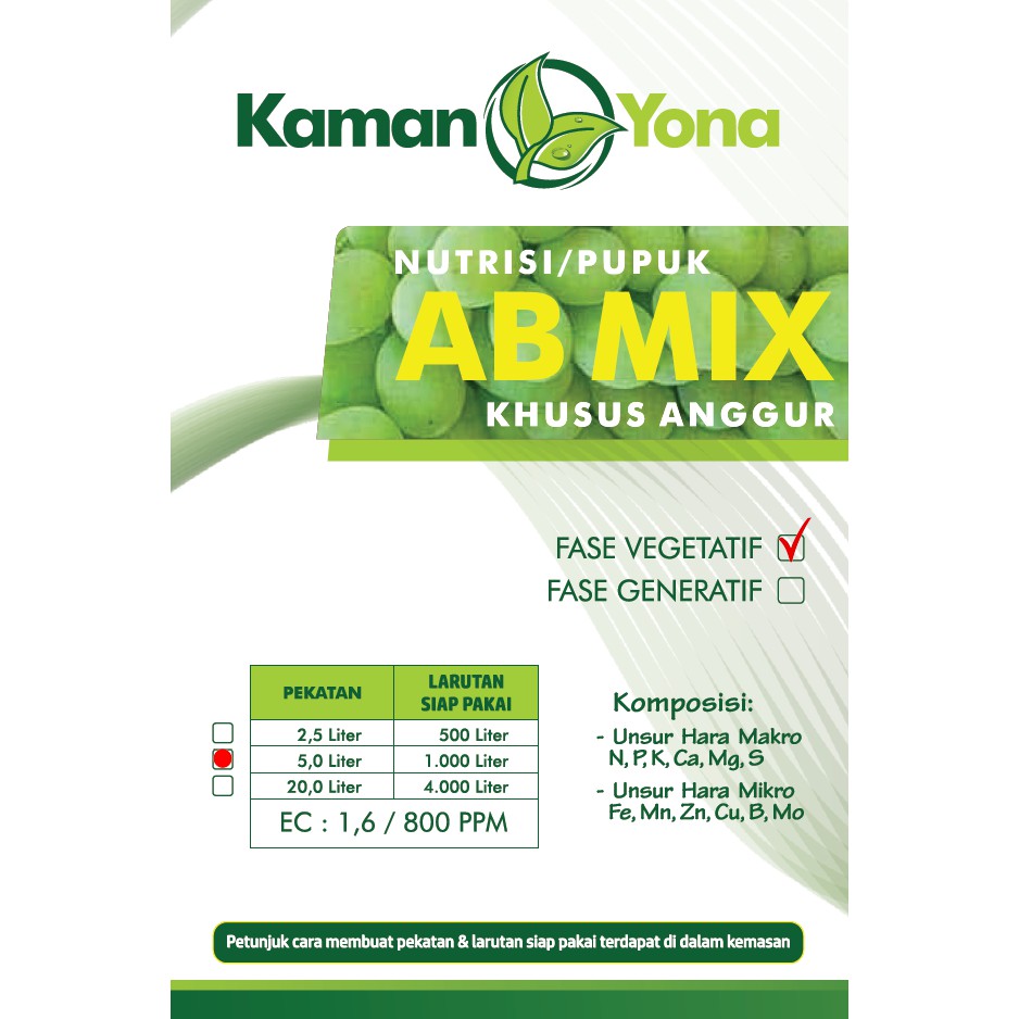 Pupuk AB Mix Khusus Anggur Fase Vegetatif Kemasan 5 Liter