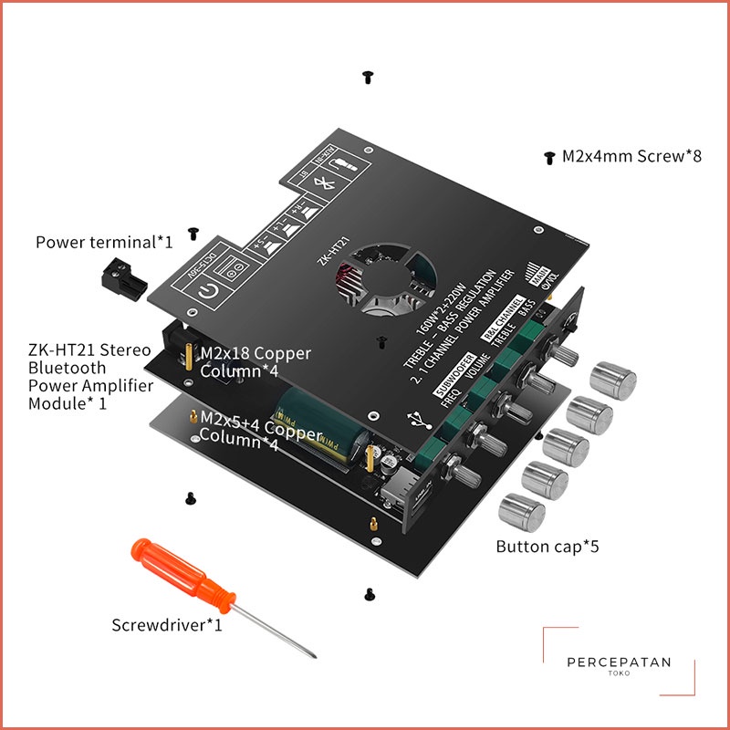 【ZK-HT21】 Bluetooth digital power amplifier modul 2.1 channel 【TDA7498E】 subwoofer nada tinggi dan rendah 160W * 2