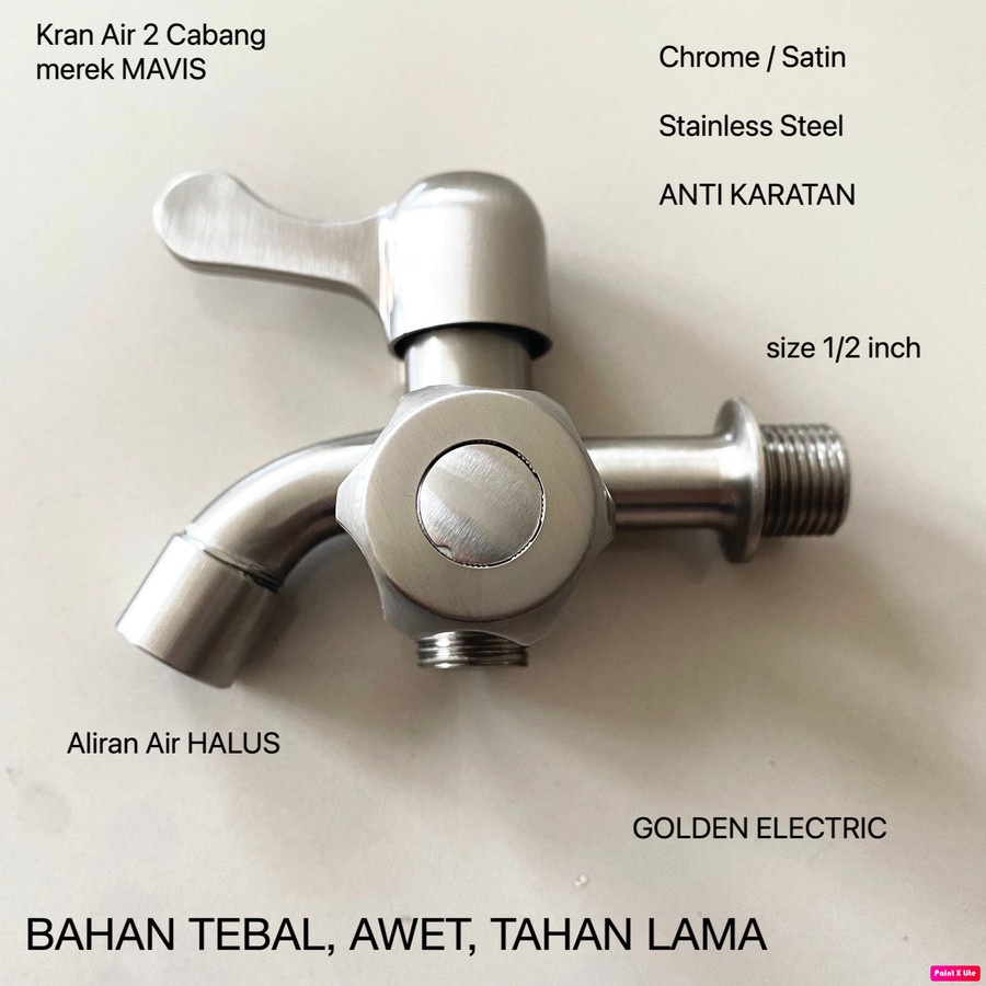 Kran Keran Air Tembok 2 Cabang Stainless Steel 1/2 inch Satin 1/2'