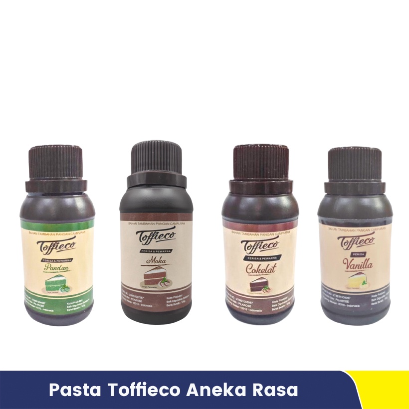 

Pasta Toffieco Tofieco Tofiko Perisa dan Pewarna Coklat Moka Mocca Vanilla Vanila Pandan 100 Gram