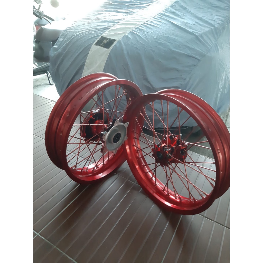 Wheelset Supermoto CRF 300/350 Tanpa Ban Full Merah Ring 17