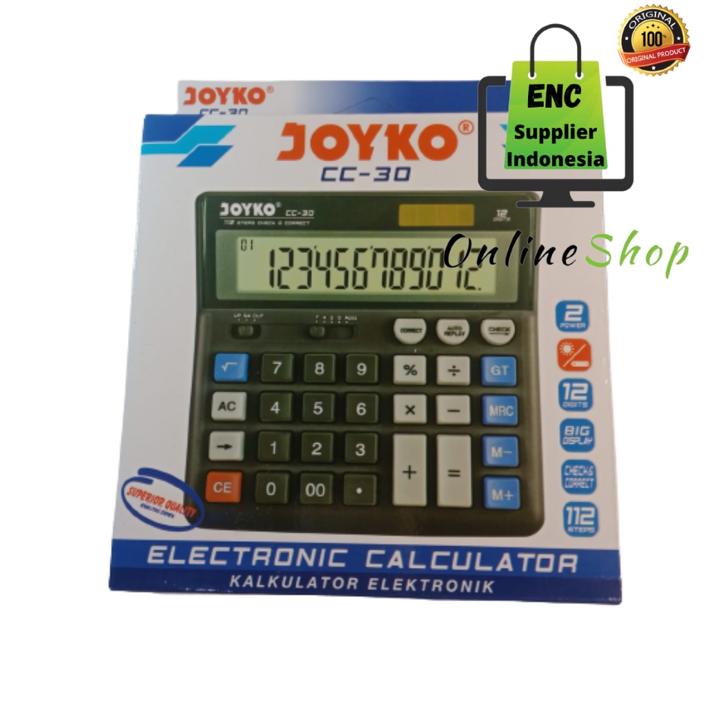 

joyko 1 buah Kalkulator joyko cc 30 A3 besar 12 digit angka cc-30 baterai AAA per pcs - enc.sup