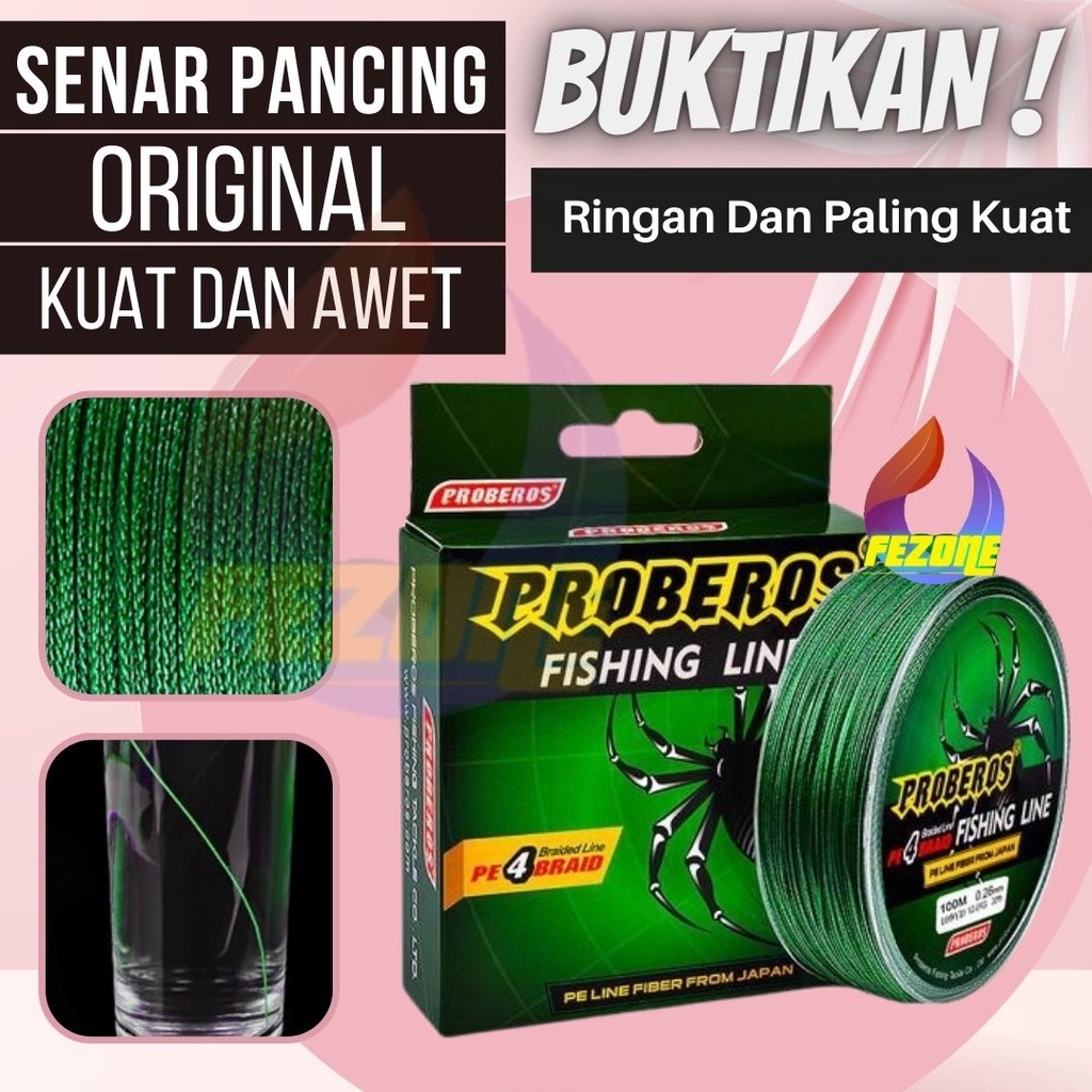 Proberos Fishing Line Senar Pancing PE Super Kuat Tahan Lama 100m 6LB-100LB Umpan Pancing Sinking Line Fishing Accessory FEZONE