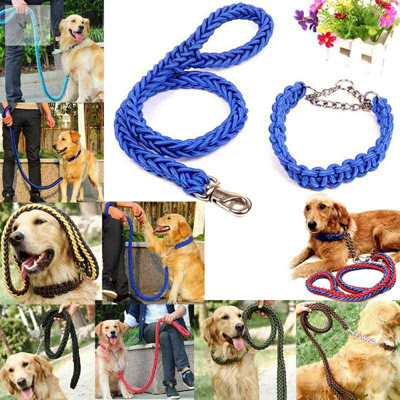 Ready 1 Set Kalung + Tali Tutun Anjing Besar Kuat Bahan Nilon Ukuran Besar Tali anjing ukuran besar